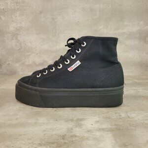 Superga Shoes Womens Size 8 Black High Top Canvas Platform Casual Sneakers Italy